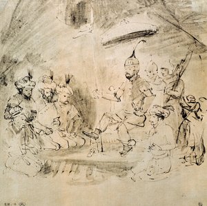 De keizer Timur (1336-1405) op zijn troon, naar een Indiase miniatuur door Rembrandt van Rijn